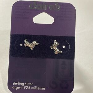 Sterling Silver wiener dog Studs Claires Luxe Hypoallergenic NWT